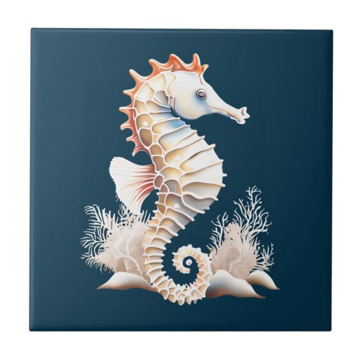 Carreau Seahorse marine poisson 3D bleu orange thème plage (Devant)