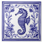 Carreau Seahorse Navy Blue and White Sea Ocean Beach House (Devant)