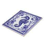 Carreau Seahorse Navy Blue and White Sea Ocean Beach House (Côté)