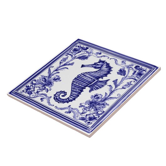 Carreau Seahorse Navy Blue and White Sea Ocean Beach House (Côté)