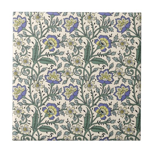 Carreau Seamless blue, yellow, and white floral pattern  (Devant)