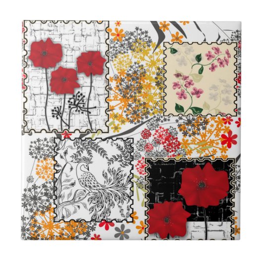 Carreau Seamless retro vintage patchwork quilting poppies (Devant)