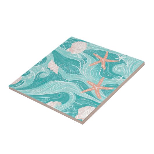 Carreau Seashells and Ocean Waves Pattern (13) (Côté)