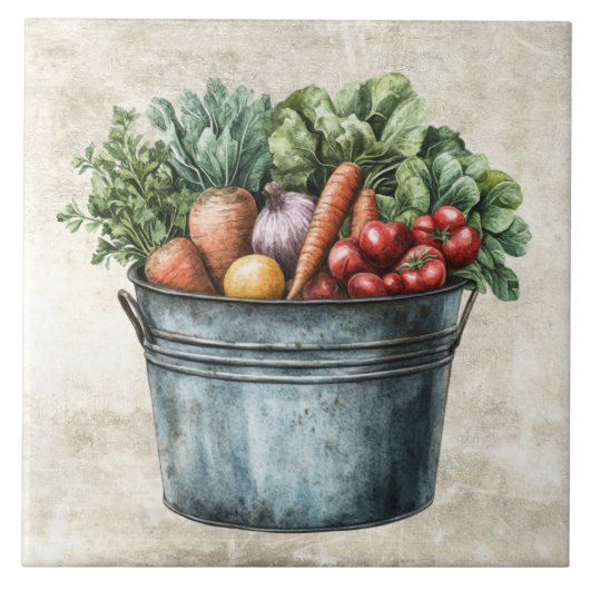Carreau Seau rustique plein de légumes (Devant)