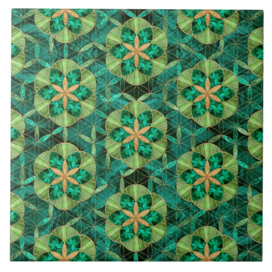 Carreau Semences de vie en Fleur de vie Motif Malachite (Devant)