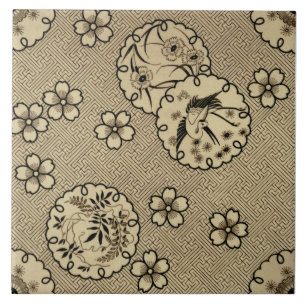 Carreau Sepia Aesthetic Japanese Style Antique c1880 repro