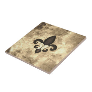 Carreau Sepia Butterfleur Tan Butterfly sur Fleur de Lis