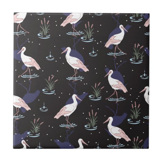 Carreau Serene Stork Pond Motif - Élégantes réflexions (Devant)