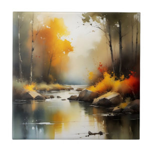 Carreau Sérénissime peinture paysage de rivière d'automne