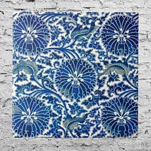 Carreau Sérénité en Bleu : Art Floral Chinois