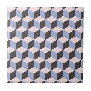 Carreau Sérénité et motif de cube en quartz rose 3D