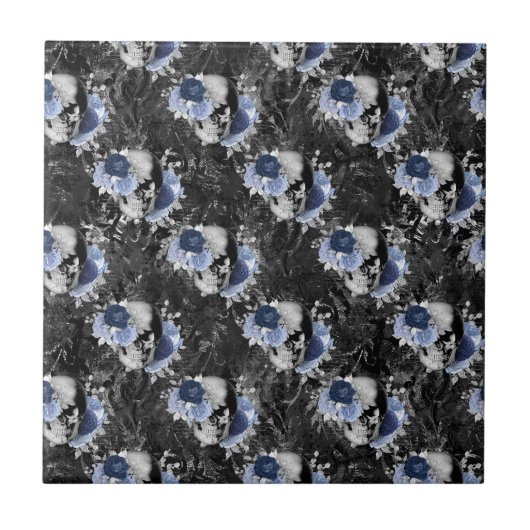 Carreau Série Blue Floral Skull Design 1 (Devant)
