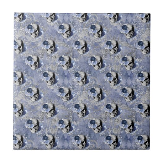 Carreau Série Crâne Floral Bleu Design 2 (Devant)