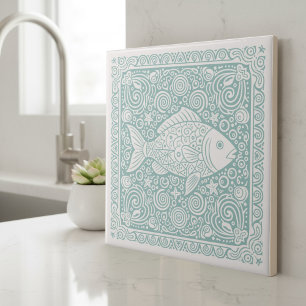 Carreau Série Vie Côtière Poisson Teal D1208
