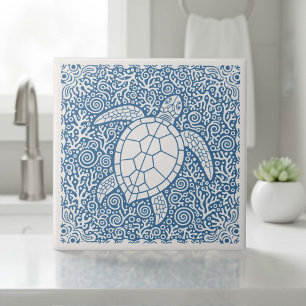 Carreau Série Vie Côtière Tortue Bleu D1208