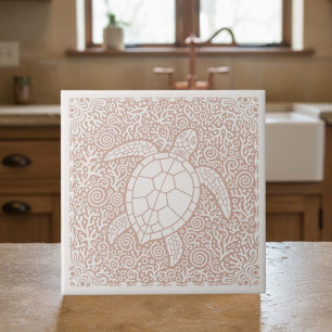Carreau Série Vie Côtière Tortue Corail D1208