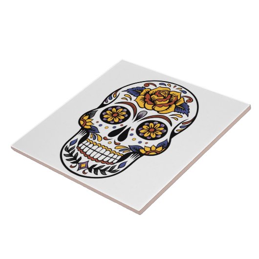 Carreau Set de table crâne à sucre rose jaune (Côté)