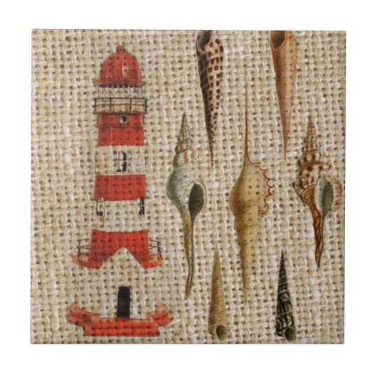 Carreau shabby chic burlap littorale seashell lighthouse (Devant)