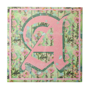 Carreau Shabby Shic Distressed Monogramme Fleurs de Souffl