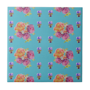 Carreau Shabby Turquoise Rose Violet violet fleuri Carrela