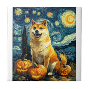 Carreau Shiba Inu Chien Mignon Halloween Jack O Lantern Ci