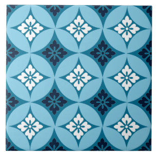 Carreau Shippo avec Motif Fleur, Bleu et Blanc