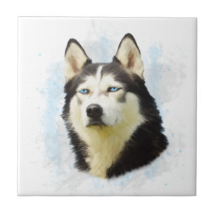 Carreau Sibérie Husky Dog Eau Couleur Art Peinture