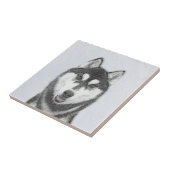 Carreau Sibérie Husky (noir et blanc) Peinture Chien Art (Côté)