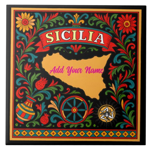 Carreau Sicilia Sicilian Design Tile (customize with name) (Devant)
