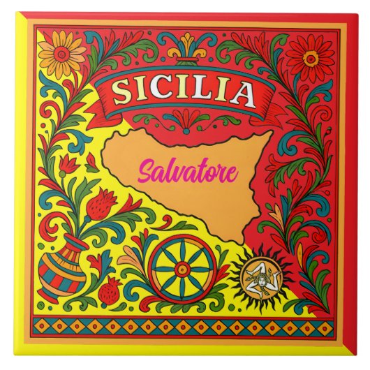 Carreau Sicilia Sicilian Design Tile (customize with name) (Devant)
