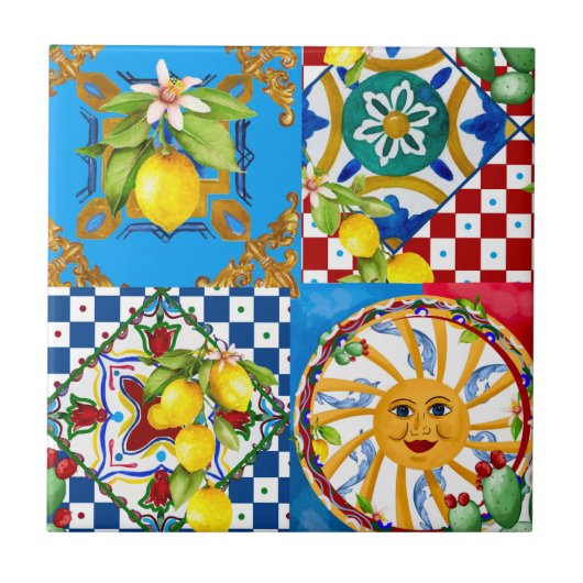Carreau Sicilian tiles, majolica, lemons (Devant)