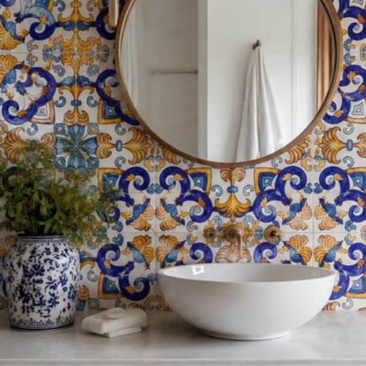 Carreau Sicilian Vibrant Majolica Scrollwork Mediterranean