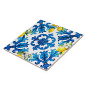 Carreau sicilien, été, citron, mosaïque, bleu (Côté)