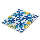 Carreau sicilien, été, citron, mosaïque, bleu (Côté)