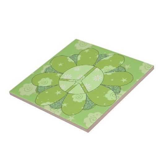 Carreau Signe de paix vert de fleur (Côté)