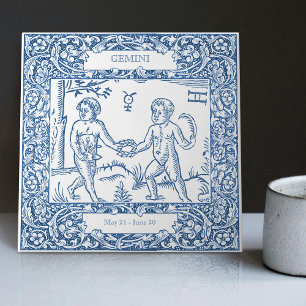 Carreau Signe du zodiaque Gémeaux vintage Delft Bleu Holla