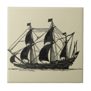 Carreau Silhouette de bateau avec les voiles se