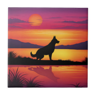 Carreau Silhouette de chien au coucher du soleil