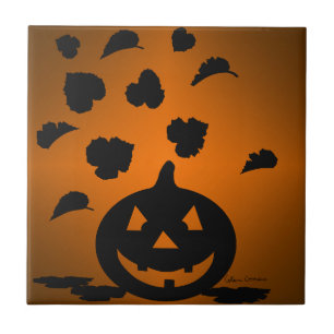 Carreau Silhouette de citrouille et de feuilles