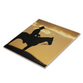 Carreau Silhouette de cowboy à cheval au coucher du soleil (Côté)
