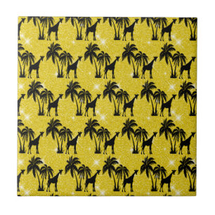 Carreau Silhouette de girafe Feuilles de palmier tropical