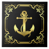 Carreau Silhouette de l'ancre du navire nautique/or/noir (Devant)