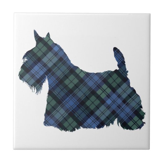 Carreau Silhouette de Terrier Écossais Tartan (Devant)