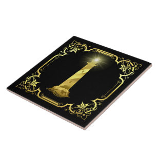 Carreau Silhouette du phare marin marine/or/noir