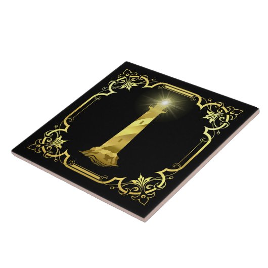 Carreau Silhouette du phare marin marine/or/noir (Côté)