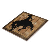 Carreau Silhouette Rodeo Cowboy sur Bucking Bronco Horse (Côté)