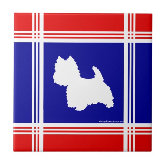 Carreau Silhouette Westie Rouge, Blanc, Bleu (Devant)