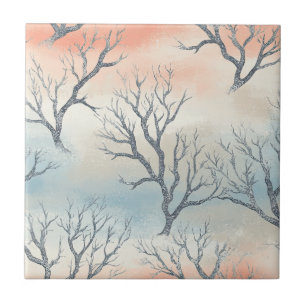 Carreau Silhouettes d'arbres givrés dans un pastel rêveur