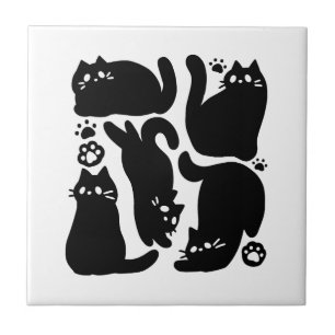 Carreau Silhouettes de chat noir - Design Feline mignon