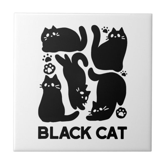 Carreau Silhouettes de chat noir - Design Feline mignon (Devant)